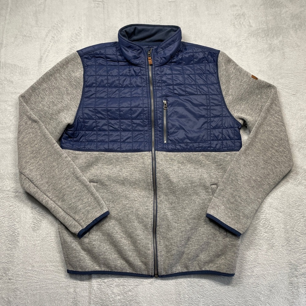 Quiksilver Hybrid Jacket Mens‎ Large Gray Navy Blue Quilted Wool Blend Full Zip